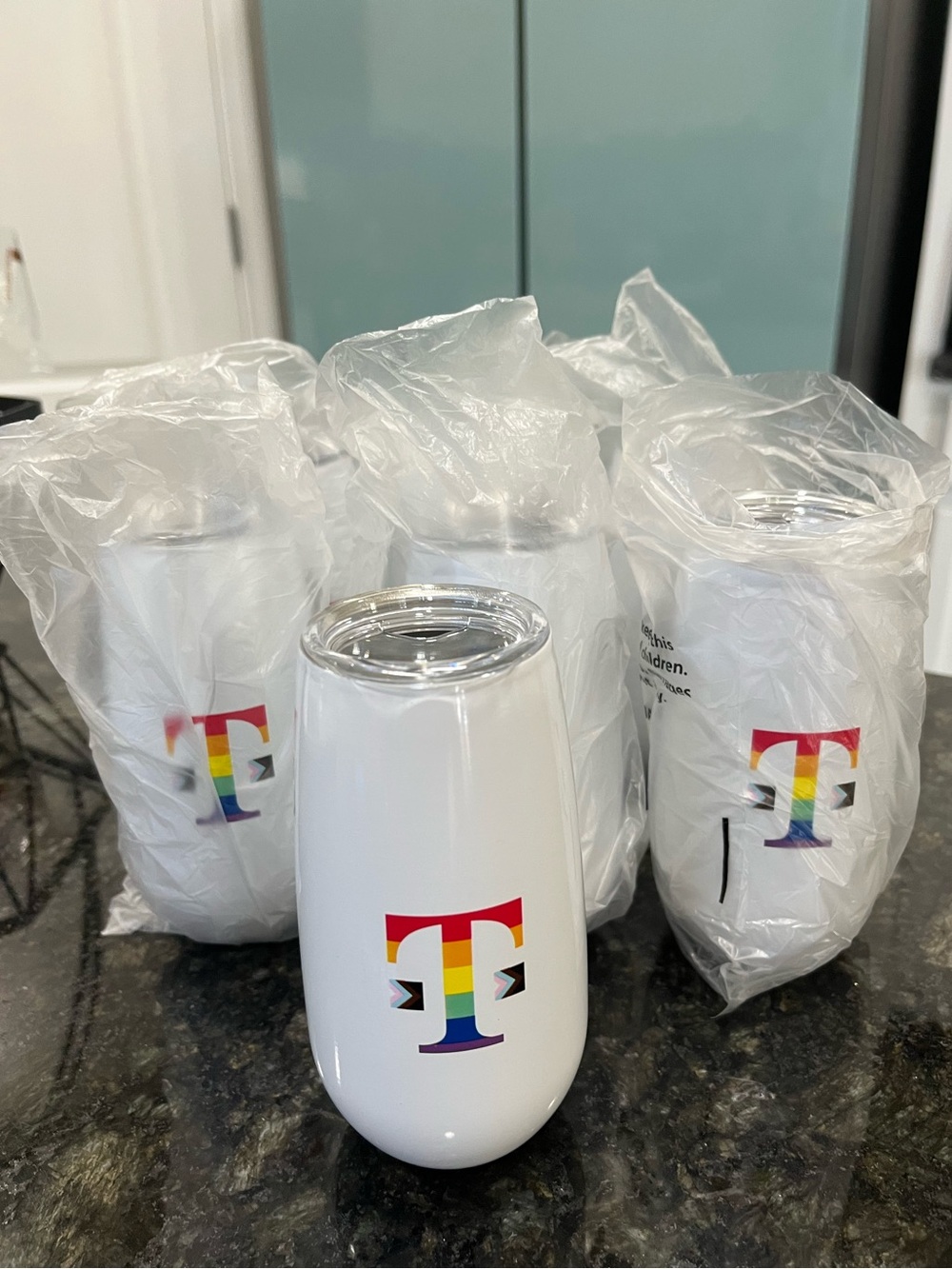 White Stainless Tumbler with Rainbow 'T' Logo